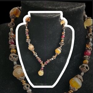 Vintage Stone Necklace with Almandine Garnet and Freshwater Pearls